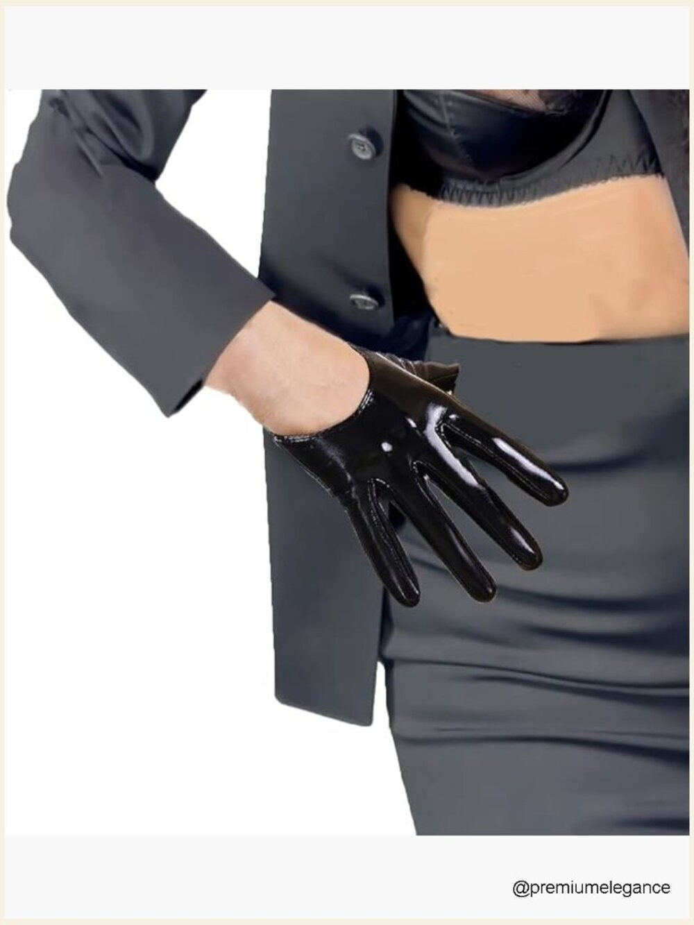 Women Extra Short Patent PU Faux Leather Cosplay Gloves for Halloween Party